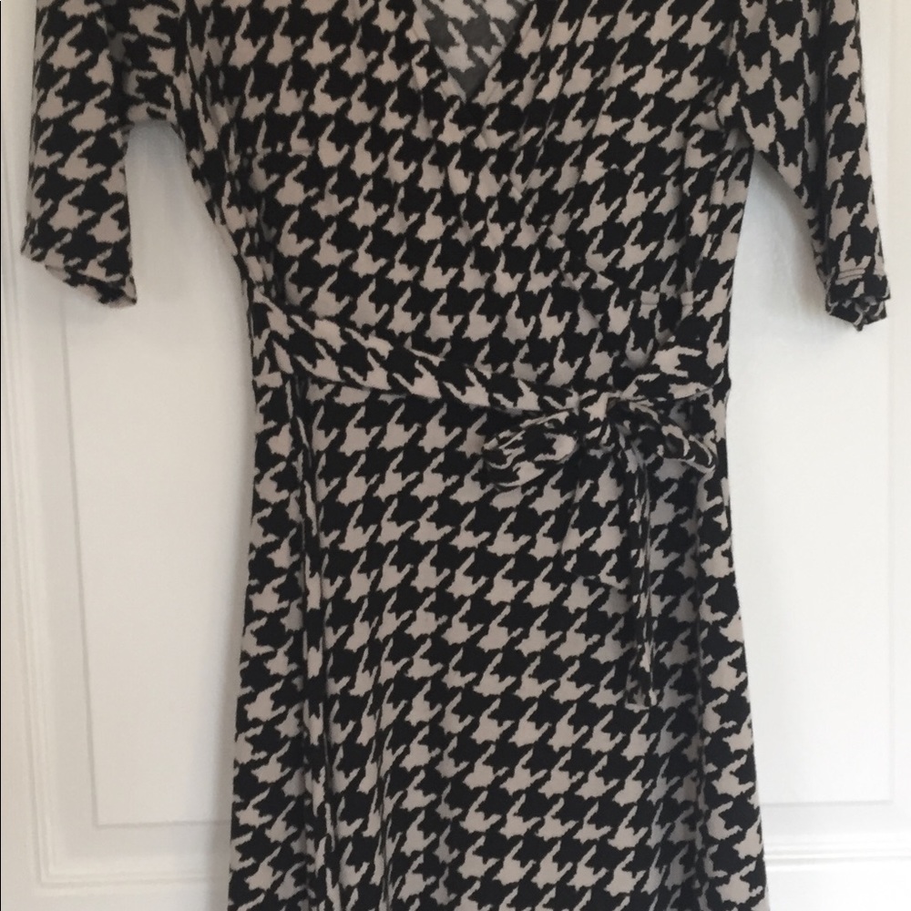 Houndstooth Faux Wrap Style Dress